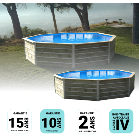 Piscine bois Octogonale Ronde BOHOL 460x94cm Liner Bleu