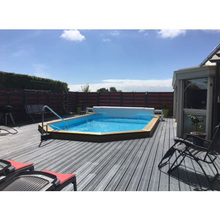 Piscine Bois Lucci Octogonale allongée avec Plage immergée + Escalier 415x265x131 cm