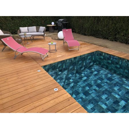 Piscine Bois Luxe Rectangulaire avec Escalier d'angle 620x420x130 cm Pierre de Bali