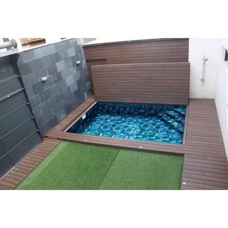 Piscine Bois Luxe Rectangulaire avec Escalier D'angle 420x320x145 cm Pierre de Bali 