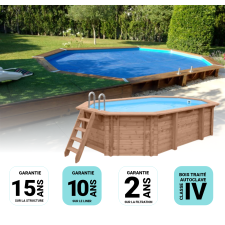 Piscine bois Allongée UBBINK AZURA 550x355x120cm Liner Bleu 