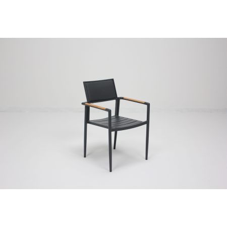 Fauteuil de jardin PIANA Teck massif, Aluminium et Textilène renforcé Anthracite 