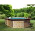 Piscine bois Octogonale Allongée LUCON 590x420x111cm Liner bleu